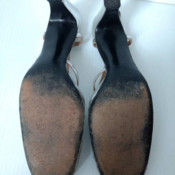 VINTAGE 60s SILVER SHOES Size 8 Narrow Sagamore Handmade Formal Cocktail Party - Picture 8 of 11